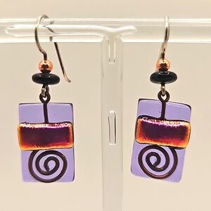 De Veer Purple & Foiled Fused Glass Earrings